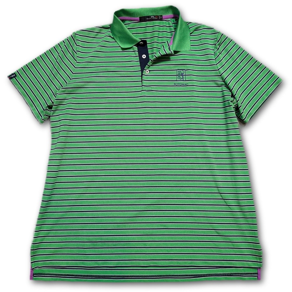 Ralph Lauren RLX Potomac Mens XL Polo Green TPC Golf Striped Pique Regular Shirt